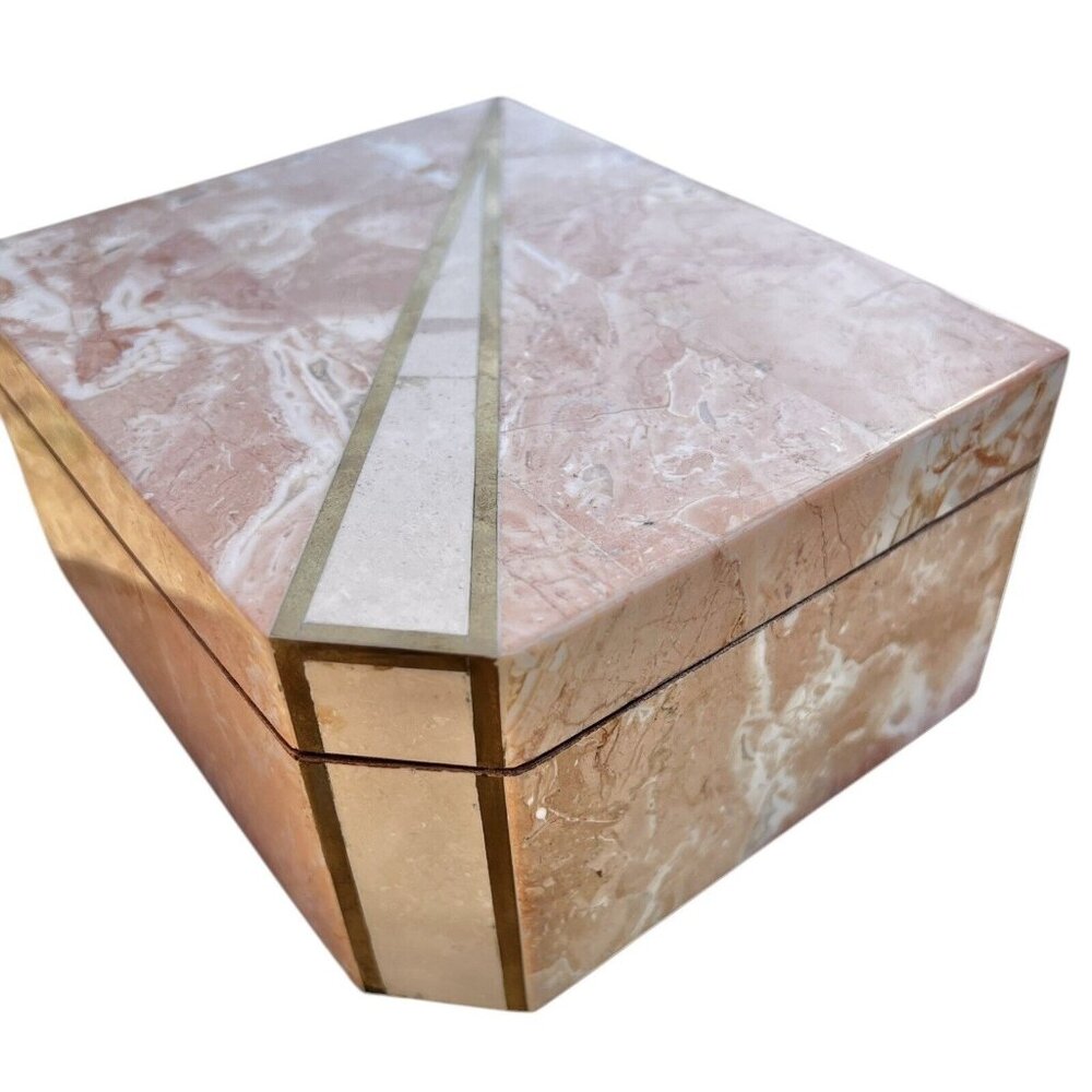 MAITLAND SMITH PINK MARBLE TESSELLATED ART DECO INSPIRED LINED BOX